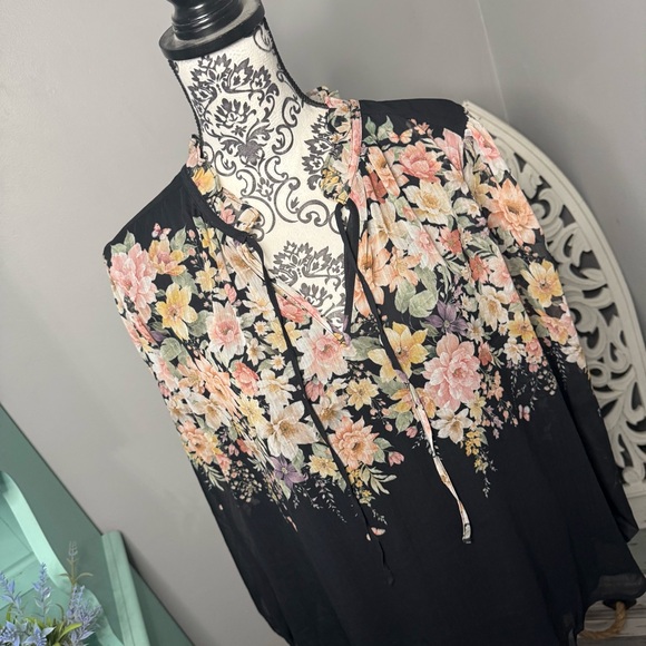 Joie Boho Ruffle Floral Blouse Size 1X NWOT Sheer Overlay Cottage Core - Picture 3 of 13